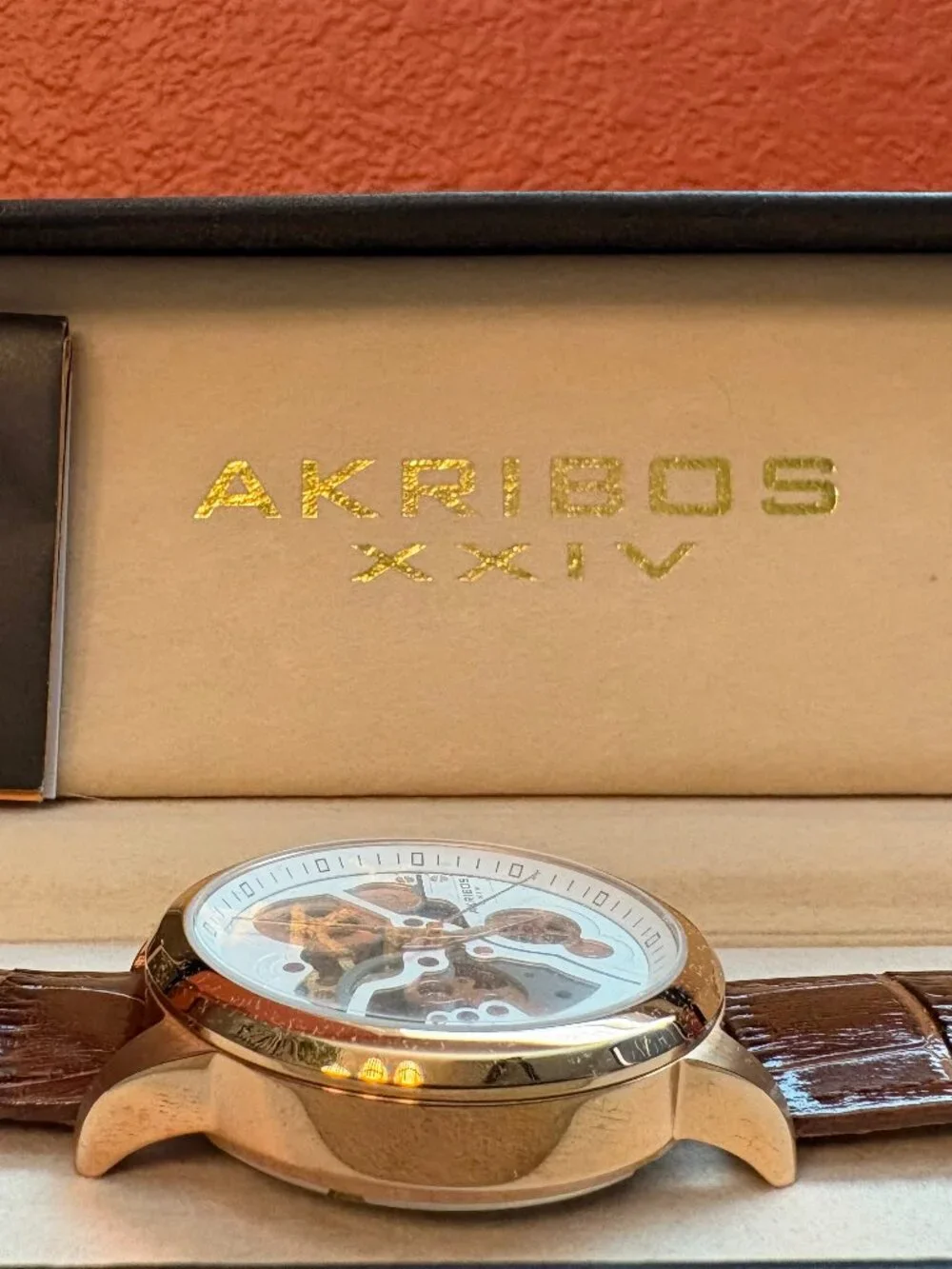 Akribos XXIV Men's Skeleton Watch Mechanical Hand-Winding